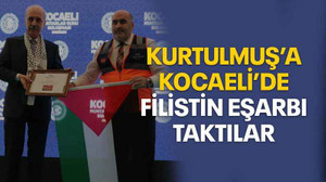 Kurtulmuş’a Kocaeli’de Filistin eşarbı taktılar